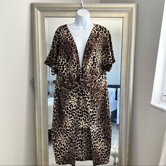 LEOPARD Animal Print V-Neck Maxi Dress Woman Size 1XL - Picture 1 of 7